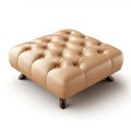 Realistic Beige Leather Tufted Ottoman - Detailed 3d Render