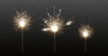 Realistic Bengal lights. 3D festive sparklers. Combustion stages. Bright sparks. Birthday party elements. Holiday