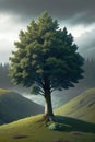 A realistic big tree in the mountain, Generative AI