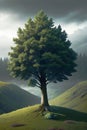 A realistic big tree in the mountain, Generative AI Royalty Free Stock Photo