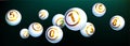 Realistic bingo lotto game white balls with golden numbers