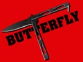 Realistic black balisong or butterly knife in the word `butterfly`