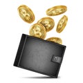 Bitcoin Wallet Vector. Black Color. Success Banking Cash