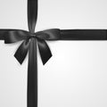 Realistic black bow with ribbon isolated on white. Element for decoration gifts, greetings, holidays. Vector illustration Royalty Free Stock Photo