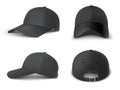 Realistic Black Cap Mockup, Realistic 3D. Hat Blank Template. Black Baseball Caps, Vector Mockup Set.