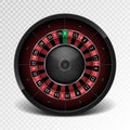 Realistic black casino roulette wheel on transparent background. American gambling roulette wheel. Vector Royalty Free Stock Photo