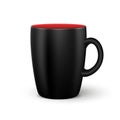 Realistic black coffee or tea cup on white background. Mockup of 3d cup with red space inside and shadow. Blank surface for your l Royalty Free Stock Photo