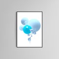 Realistic black colored vector picture A4 frame isolated on gray background. Blue color bubbles. Abstract composition Royalty Free Stock Photo