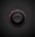 Realistic black combination safe lock volume element on textured plastic dark background. Red glossy round scale. Vector security