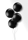 Realistic black 3d balloons isolated on transparent background. Air balloons for Birthday parties, celebrate anniversary Royalty Free Stock Photo