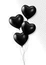 Realistic black 3d heart balloons isolated on transparent background. Air balloons for Birthday parties, celebrate Royalty Free Stock Photo