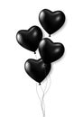 Realistic black 3d heart balloons isolated on transparent background. Air balloons for Birthday parties, celebrate anniversary, Royalty Free Stock Photo