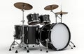Realistic black drumset positioned on white background. Complete set with cymbals, drums of various sizes. Pro equipment designed Royalty Free Stock Photo
