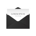 Realistic black envelope mockup. Opened paper envelope letter with text isolated on white background. Vector Royalty Free Stock Photo
