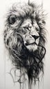 Realistic black and grey pencil drawing of lion. Royalty Free Stock Photo