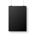 Realistic black hanging blank paper sheet with shadow in A4 format and paper clip, binder on white background. Design Royalty Free Stock Photo