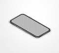 Realistic black isometric smartphone with blank touch screen on white table. Moder vector illustration for banner