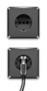 Realistic Black Plastic Power Socket Europe Type Electric Set. Vector