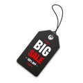 Realistic black price tag. Special offer or shopping discount label. Retail paper sticker. Promotional sale badge Royalty Free Stock Photo