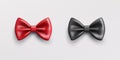 Realistic black and red bow tie. Vector classic silk or satin, glossy necktie isolated on white background. Royalty Free Stock Photo