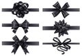 Realistic black ribbons with bows. Dark festive wrapping bow, holiday gift ribbon decoration 3d realistic illustration Royalty Free Stock Photo