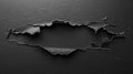 Realistic black sheet of torn paper. Hole in the sheet of paper. Grunge background.