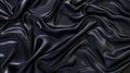 Realistic black silk fabric background with smooth drapery surface. Soft material with waves pattern. Top view of a bed