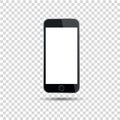 Realistic black smartphone in iphone style with blank screen on white background. Vector illustration