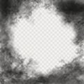 Realistic black smoke clouds around the square frame with copy space inside. Vector dark cloudiness or fog isolated on Royalty Free Stock Photo