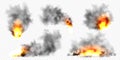 Realistic black smoke clouds and fire. Flame blast, explosion. Stream of smoke from burning objects. Forest fires Royalty Free Stock Photo