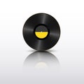 Realistic Black Vinyl Record with mirror reflection. Retro Sound Carrier. Yellow label LP record. Musical long play album disc 78 Royalty Free Stock Photo