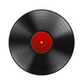 Realistic black vinyl record with red label isolated on white background. Blank mock up. Highly detailed. Vector illustration Royalty Free Stock Photo