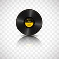 Realistic Black Vinyl Record. Retro Sound Carrier with mirror reflection isolated on transparent background Royalty Free Stock Photo