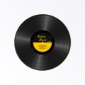 Realistic Black Vinyl Record. Retro Sound Carrier. New gramophone yellow label LP record with text. Musical long play album disc Royalty Free Stock Photo