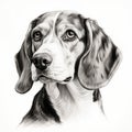 Realistic Black And White Beagle Dog Portrait Drawing