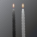 Realistic black and white candles, Burning candles on dark background, vector illustration Royalty Free Stock Photo