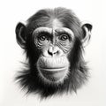 Realistic Black And White Chimpanzee Face Drawing By David Nordahl