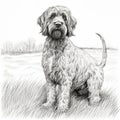 Realistic Black And White Dog Illustration With Detailed Penciling