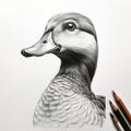 Realistic Black And White Duck Portrait Tattoo Drawing