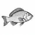Realistic Black And White Fish Illustration With Heavy Outlines