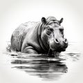 Realistic Black And White Hippo Illustration By Mark Lague