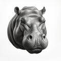 Realistic Black And White Hippopotamus Head Drawing For Colorization
