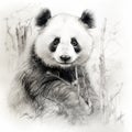 Realistic Black And White Panda Bear Portrait With Delicate Shading