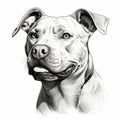 Realistic Black And White Pit Bull Dog Portrait - Detailed Vector Illustration