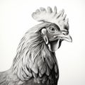 Realistic Black And White Rooster Head Drawing For Chicken Portrait Tattoo Royalty Free Stock Photo