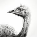 Realistic Black And White Sketch Of Flying Ostrich In Profile