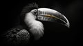 Realistic Black And White Toucan With Aloe Vera On Black Background