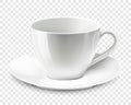 Realistic blank empty cup for coffee tea. 3d illustration of a high detail of a white mug on a saucer Royalty Free Stock Photo