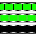 Realistic blank film strip, camera roll. Old retro cinema movie strip with green chroma key background. Analog video Royalty Free Stock Photo