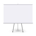 Realistic blank flipchart with three legs isolated on white clean background. White horizontal roll up banner for